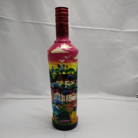 Hand painted Smirnoff Bottle Village Scene Mexican Folk Art Work Barware - Picture 1 of 10